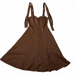 Rosedress Brown Tie Shoulder Sweetheart Midi Coquette Dress with Slit Size S